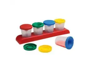 POTS ANTI-VERSE POUR PEINTURE FAIBO HERMETIQUE AVEC         COUVERCLES SET DE 4 AVEC      SUPPORT COLORIS ASSORTIS