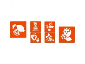 POCHOIRS GRAINE CREATIVE A DESSINER FRUITS PLASTIQUES    LAVABLES 6 UNITES ASSORTIS