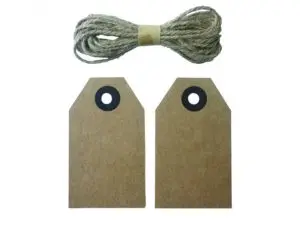 LOT ETIQUETTES KRAFT GRAINE CREATIVE 4X8 CM AVEC FICELLE  DE JUTE 20 UNITES