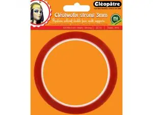 ADHESIF CLEOPATRE CLEOTWOFIX DOUBLE FACE EXTRA FORT MULTI  SUPPORTS PH NEUTRE ROULEAU DE 3MMX10M