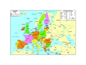 CARTE EUROPE MURALE RECTO VERSO ULMANN PLASTIFIEE 1     FACE PHYSIQUE ET 1 FACE       POLITIQUE 80X124CM
