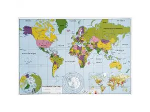 PLANISPHERE MURAL RECTO VERSO ULMANN PLASTIFIEE 1 FACE      PHYSIQUE ET 1 FACE POLITIQUE  80X124CM