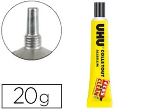 COLLE TRANSPARENTE UHU FLEX&CLEAN FORTE TRANSPARENTE TRAVAUX MANUELS AVEC SOLVANT TUBE PLASTIQUE ANTI-GOUTTE 20G