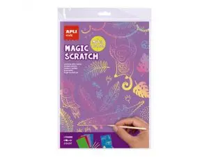 CARTES A GRATTER APLI A4 COLORIS ASSORTIS POCHETTE DE 8 FEUILLES ET 4 BATONNETS