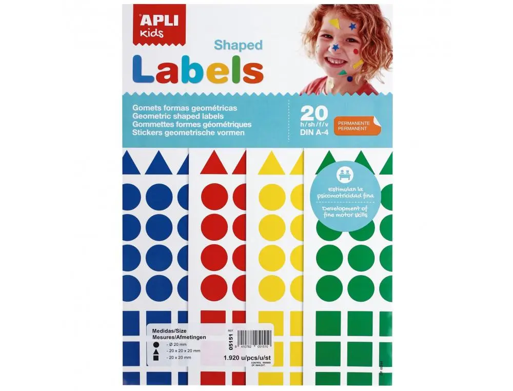 GOMMETTE APLI GEOMETRIQUES TAILLES ET COLORIS ASSORTIS 1920 UNITES