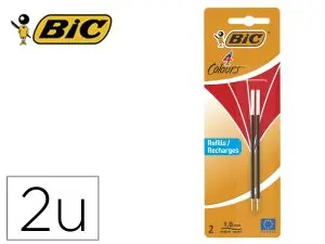 RECHARGE BIC STYLO 4 COULEURS POINTE 1MM TRAIT 0,32MM       COLORIS ROUGE BLISTER 2       UNITES