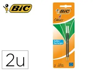 RECHARGE BIC STYLO 4 COULEURS POINTE 1MM TRAIT 0,32MM       COLORIS VERT BLISTER 2 UNITES