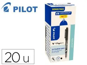 PACK FEUTRE PILOT V SIGN-PEN POINTE DE 2 MM AVEC           REGULATEUR D ENCRE 16 + 4     OFFERTS COLORIS NOIR