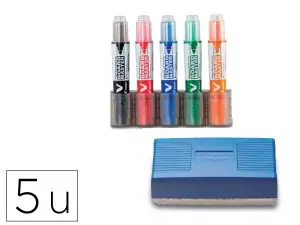 KIT 5 MARQUEURS PILOT V-BOARD MASTER RECYCLE POINTE OGIVE   LARGE 6 MM AVEC 1 SUPPORT ET  1 BROSSE