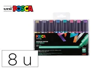 MARQUEUR POSCA PC8K POINTE BISEAUTEE TRAIT 8MM COLORIS   METALLISES ASSORTIS BOITE 8   UNITES