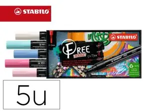 MARQUEUR STABILO CANDY FREE ACRYLIC TOUTES SURFACES T300  POINTE MOYENNE SET 1 COLORIS  ASSORTIS COFFRET 5 UNITES