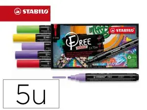 MARQUEUR STABILO VIBRANT FREE ACRYLIC TOUTES SURFACES T300  POINTE MOYENNE SET 4 COLORIS  ASSORTIS COFFRET 5 UNITES