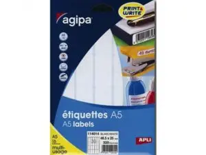 ETIQUETTES APLI 6X33,5MM PLANCHES A5 COLORIS BLANC     POCHETTE 2048 UNITES