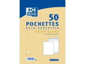 POCHETTES OXFORD KRAFT AUTO ADHESIVES AVEC BANDE DE       PROTECTION 176X250MM 50       UNITES