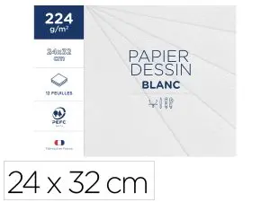 POCHETTE CLAIREFONTAINE 1ER PRIX DESSIN BLANC 24X32CM     224G 12 FEUILLES