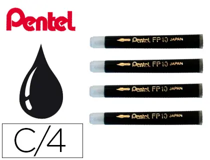 CARTOUCHE D'ENCRE PENTEL POCKET BRUSH ENCRE NOIRE PIGMENTS LOT 4 UNITÉS