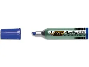 MARQUEUR BIC PERMANENT ONYX MARKER 1481 POINTE BISEAUTÉE TRACÉ 4/7MM TOUS SUPPORTS CORPS MÉTAL BLEU