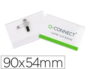 BADGE Q-CONNECT PVC RIGIDE TRANSPARENT PINCE OU ÉPINGLE FORMAT 54X90MM CARTE VISITE