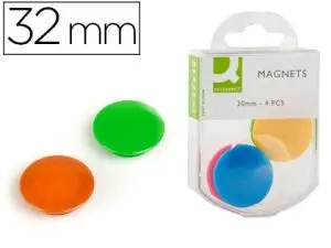 AIMANT Q-CONNECT DIAMÈTRE 25MM AFFICHAGE SIGNALISATION TOUTES SURFACES MÉTALLIQUES COLORIS ASSORTIS BOÎTE 4 UNITÉS
