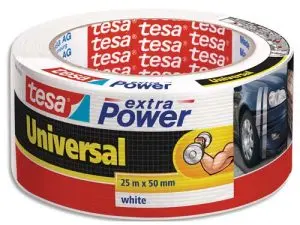 RUBAN TESA TOILE EXTRA FORT UNIVERSEL RÉPARATION MULTI-USAGES SANS SOLVANT RÉSISTANT INTEMPÉRIES 50MMX25M COLORIS BLANC