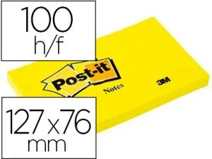 BLOC-NOTES POST-IT COULEURS NÉON 127X76MM 100F REPOSITIONNABLES COLORIS JAUNE FLUO