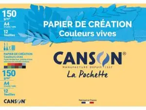 PAPIER DESSIN CANSON COLORLINE GRAIN FIN 150G A4 COLORIS VIFS POCHETTE 12F