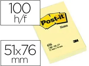 BLOC-NOTES POST-IT 656 51X76MM 100F/BLOC REPOSITIONNABLES COLORIS JAUNE 656-CY