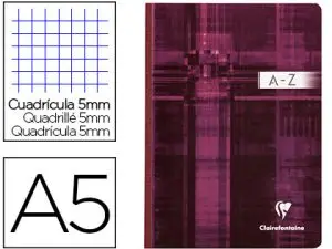 RÉPERTOIRE CLAIREFONTAINE BROCHURE SOUPLE PAPIER VÉLIN VELOUTÉ COUVERTURE LAVABLE A5 148X210MM 192 PAGES 90G 5X5MM