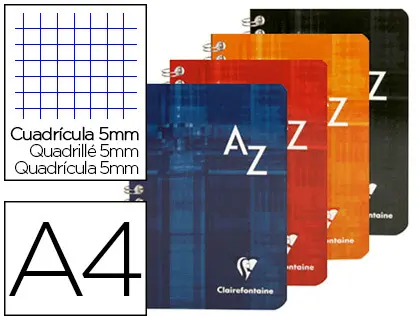 RÉPERTOIRE CLAIREFONTAINE RELIURE INTÉGRALE PAPIER VÉLIN VELOUTÉ COUVERTURE PELLICULÉE LAVABLE A4 180 PAGES 90G 5X5MM