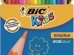 CRAYON COULEUR BIC KIDS EVOLUTION RÉSINE SYNTHÈSE 175MM MINE RÉSISTANTE RÉSISTE MORDILLAGE ÉTUI CARTON 18 UNITÉS