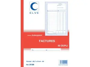 MANIFOLD ELVE AUTOCOPIANT A4 210X297MM FOLIOTAGE 50 DUPLIS FACTURES