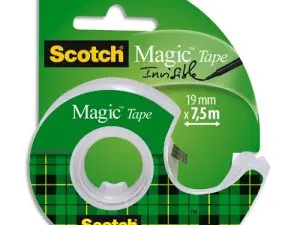 RUBAN ADHÉSIF INVISIBLE SCOTCH MAGIC 810 PERMET ÉCRIRE CARTE PHOTOCOPIE 19MMX7.5M DÉVIDOIR