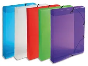 BOITE CLASSEMENT EXACOMPTA A4 PP CRYSTAL COLOURS FERMETURE ELASTIQUE DOS 40MM COLORIS ASSORTIS