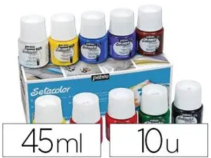 PEINTURE TEXTILE PÉBÉO SÉTACOLOR OPAQUE TRÈS COUVRANTE COULEURS ASSORTIES BOÎTE 10 POTS 45ML