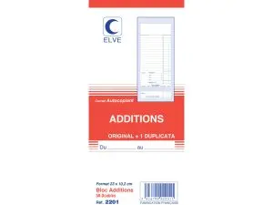 BLOC ADDITION ELVE PAPIER AUTOCOPIANT 102X235MM 50 DUPLIS SANS NUMÉRO