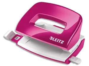 PERFORATEUR MINI ESSELTE BOÎTE MÉTAL SOCLE ANTIDÉRAPANT 2 TROUS RÉGLETTE GUIDAGE ÉCARTEMENT STANDARD 8CM ROSE MÉTALLIQUE