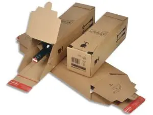 BOITE EXPEDITION POUR BOUTEILLES KRAFT BRUN CALAGE  INTEGRE ASSEMBLAGE FACILE     AUTOCOLLANT 7,4X7,4X35CM