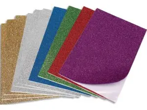 FEUILLE MOUSSE O'COLOR CAOUTCHOUC ADHESIVE PAILLETEE 20X30CM 6 COLORIS ASSORTIS POCHETTE 10 UNITES