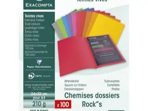 CHEMISE EXACOMPTA ROCK BAHIA 220 CARTE RIGIDE 240X320MM     210G COLORIS ASSORTIS LOT 100 UNITÉS