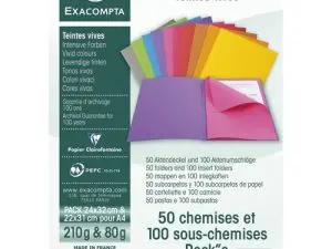CHEMISE EXACOMPTA ROCK CARTE SOUPLE 240X320MM 210G ET 100 SOUS-CHEMISES 220X310MM 80G COLORIS ASSORTIS LOT 50+100 UNITÉS