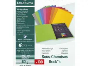 SOUS-CHEMISE EXACOMPTA ROCK'S 220X310MM 80G COLORIS ASSORTIS PACK 100 UNITÉS