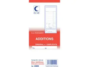 BLOC ADDITION ELVE PAPIER AUTOCOPIANT 102X235MM 50 DUPLIS AVEC NUMÉRO