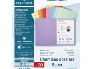 CHEMISE EXACOMPTA SUPER CARTE 240X320MM 210G COLORIS ASSORTIS PACK 100 UNITÉS