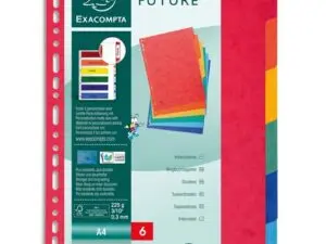 INTERCALAIRE EXACOMPTA CARTE LUSTREE 225GR A4 6 POSITIONS  COLORIS ASSORTIS
