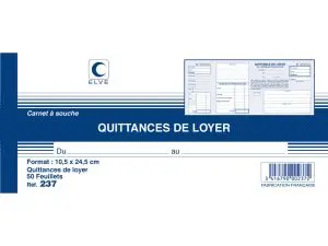 CARNET À SOUCHE ELVE QUITTANCES LOYER 10,5X24,5CM 50 FEUILLETS 70G PAPIER CHÈQUE AMAGNÉTIQUE