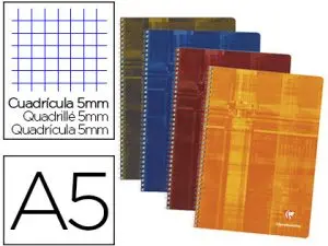 CAHIER CLAIREFONTAINE PAPIER VÉLIN VELOUTÉ COUVERTURE PELLICULÉE RELIURE INTÉGRALE A5 14,8X21CM 100 PAGES 90G 5X5MM