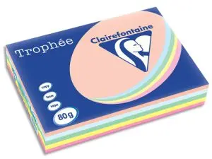 PAPIER COULEUR CLAIREFONTAINE TROPHÉE MULTIFONCTION A3 80G/M2 COULEURS ASSORTIES PASTEL PAQUET 500 FEUILLES