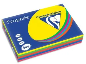 PAPIER COULEUR CLAIREFONTAINE TROPHÉE MULTIFONCTION A3 80G/M2 COULEURS ASSORTIES INTENSES PAQUET 500 FEUILLES