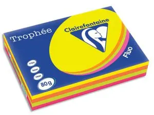 PAPIER COULEUR CLAIREFONTAINE TROPHÉE MULTIFONCTION A3 80G/M2 COULEURS ASSORTIES FLUORESCENTES PAQUET 500 FEUILLES