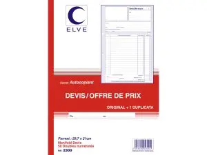 MANIFOLD ELVE AUTOCOPIANT A4 210X297MM FOLIOTAGE 50 DUPLIS DEVIS OFFRE PRIX